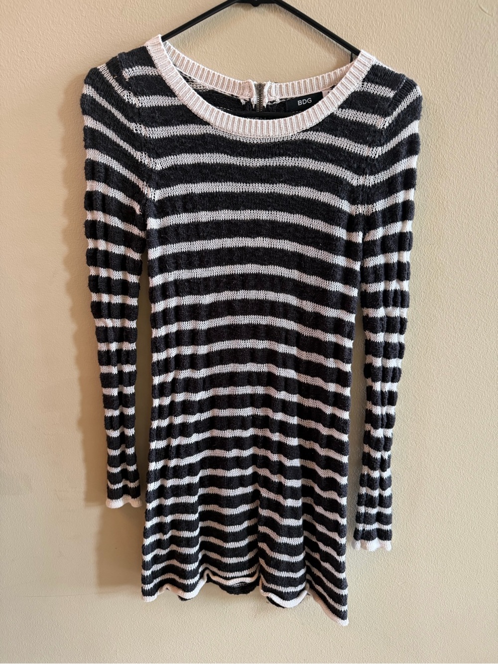 BDG Black and White Striped Crewneck Knit Sweater Dress